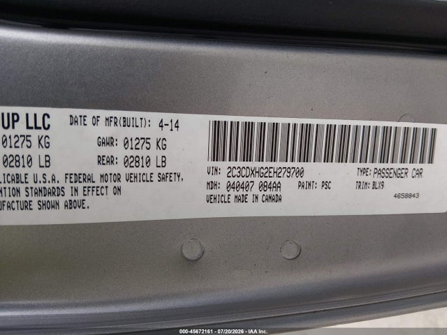 2C3CDXHG2EH279700 Dodge Charger Sxt Plus