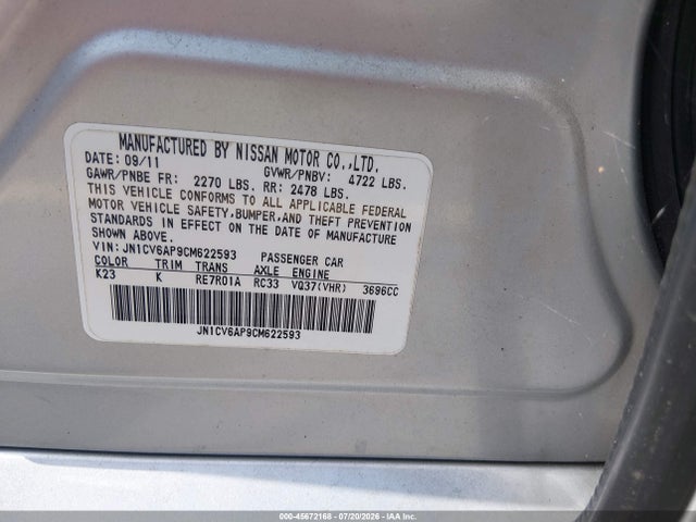 45672168 :رقم المزاد ، JN1CV6AP9CM622593 vin ، 2012 Infiniti G37 Journey مزاد بيع