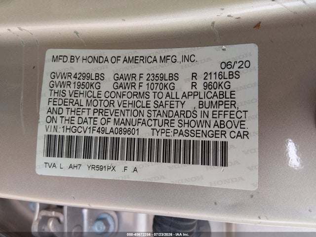 1HGCV1F49LA089601 Honda ACCORD EX