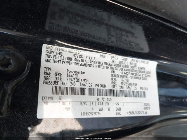 1FADP3K29GL213265 Ford FOCUS SE