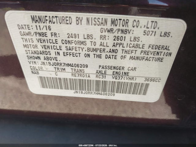Продаж на аукціоні авто 2017 Infiniti Qx50, vin: JN1BJ0RR7HM406209, номер лоту: 45672296