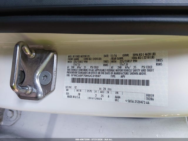 Ford ESCAPE S 2017 1FMCU0F70HUC31597 Image 9