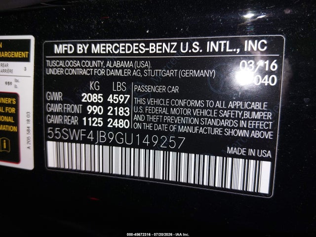 Mercedes-Benz C 300 2016 55SWF4JB9GU149257 Image 9