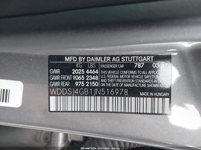 45672329 :رقم المزاد ، WDDSJ4GB1JN516978 vin ، 2018 Mercedes-benz Cla 250 4matic مزاد بيع