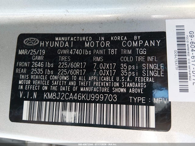Hyundai TUCSON SE 2019 KM8J2CA46KU999703 Image 9