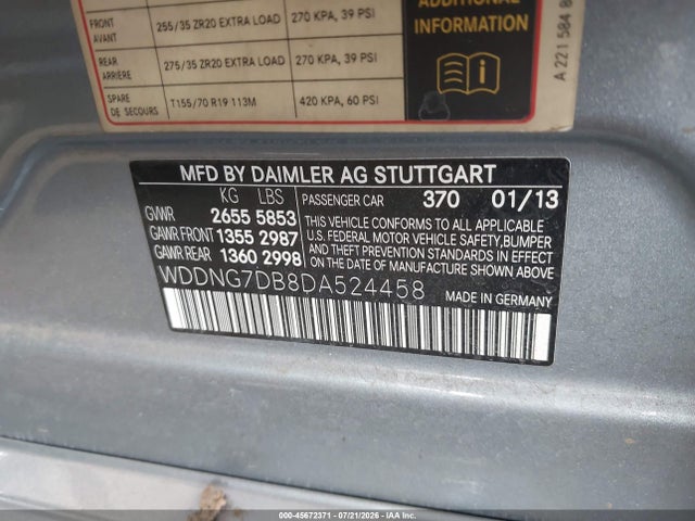 Aukcja sprzedaży 2013 Mercedes-benz S 550, vin: WDDNG7DB8DA524458, numer aukcji: 45672371