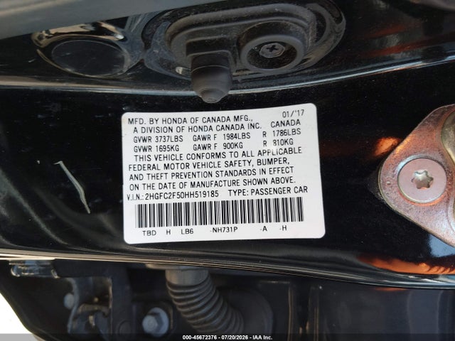 Продажа на аукционе авто 2017 Honda Civic Lx, vin: 2HGFC2F50HH519185, номер лота: 45672376