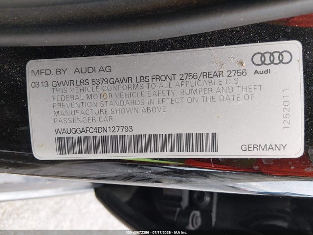 Продажа на аукционе авто 2013 Audi A6 3.0t Premium, vin: WAUGGAFC4DN127793, номер лота: 45672386