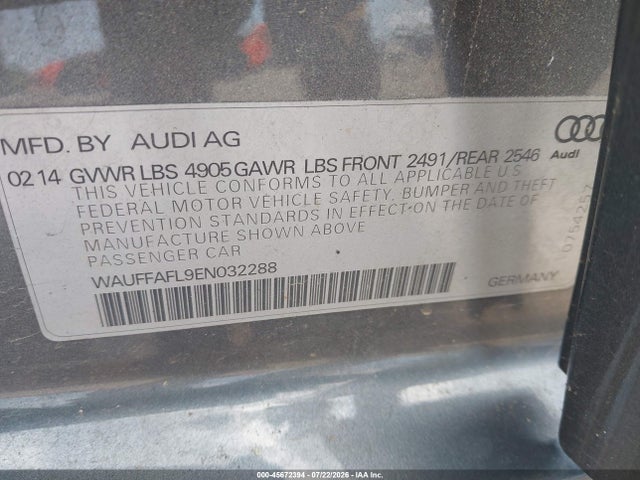 Продажа на аукционе авто 2014 Audi A4 2.0t Premium, vin: WAUFFAFL9EN032288, номер лота: 45672394