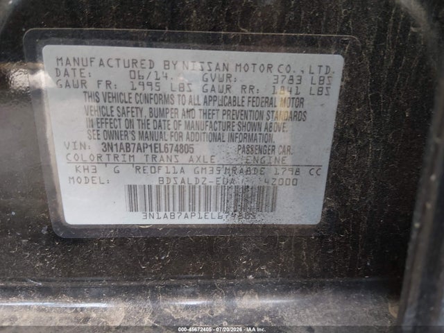 Nissan SENTRA SV 2014 3N1AB7AP1EL674805 Image 9