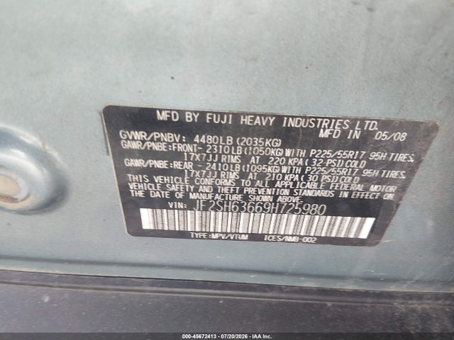 Продаж на аукціоні авто 2009 Subaru Forester 2.5x, vin: JF2SH63669H725980, номер лоту: 45672413