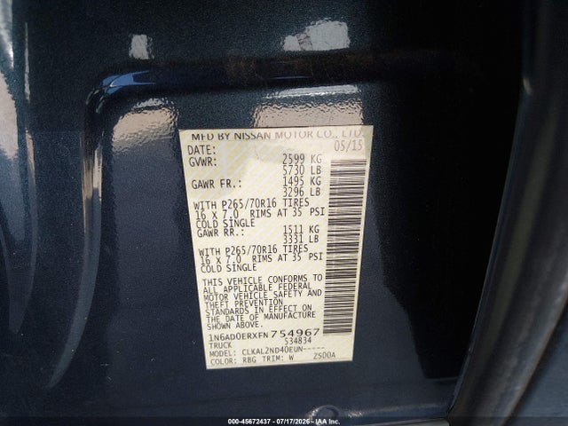 Nissan Frontier Sv 2015 1N6AD0ERXFN754967 Image 9