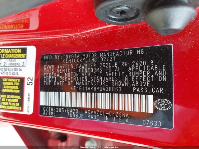 Toyota CAMRY SE 2021 4T1G11AK8MU438860 Image 9