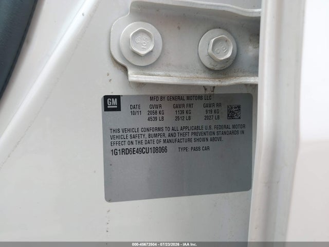 45672504 :رقم المزاد ، 1G1RD6E49CU108066 vin ، 2012 Chevrolet Volt مزاد بيع
