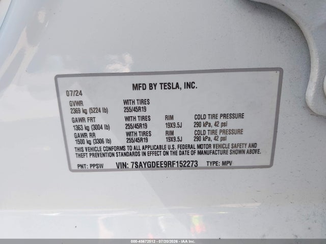 7SAYGDEE9RF152273 Tesla Model Y Long Range Dual Motor All-wheel Drive