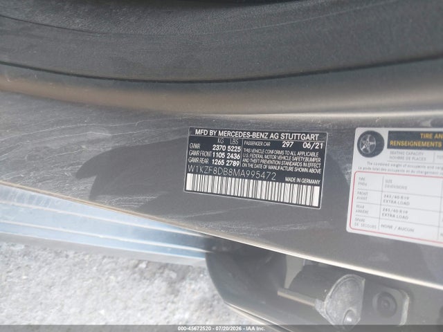 45672520 :رقم المزاد ، W1KZF8DB8MA995472 vin ، 2021 Mercedes-benz E 350 مزاد بيع