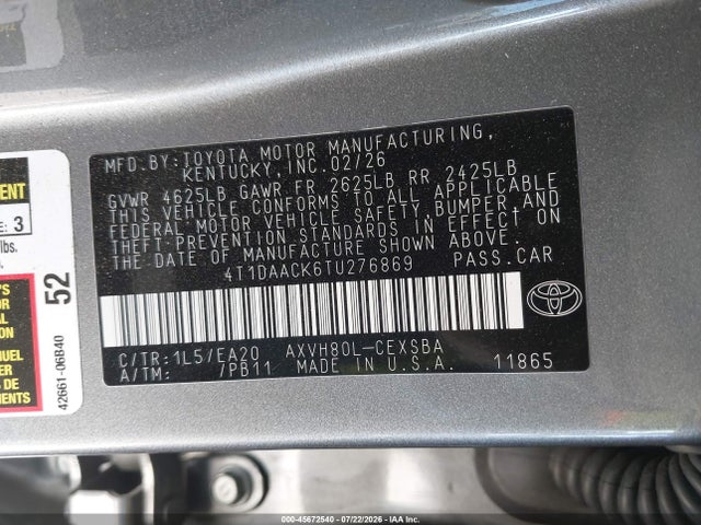 4T1DAACK6TU276869 Toyota CAMRY SE