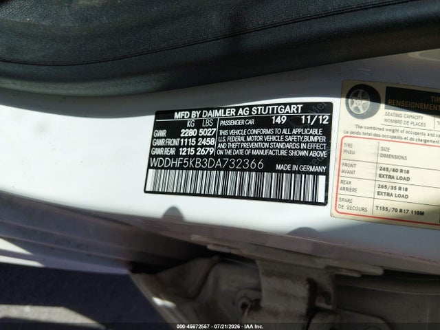45672557 :رقم المزاد ، WDDHF5KB3DA732366 vin ، 2013 Mercedes-benz E 350 مزاد بيع