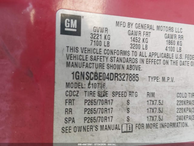 Продаж на аукціоні авто 2013 Chevrolet Tahoe Lt, vin: 1GNSCBE04DR327885, номер лоту: 45672561