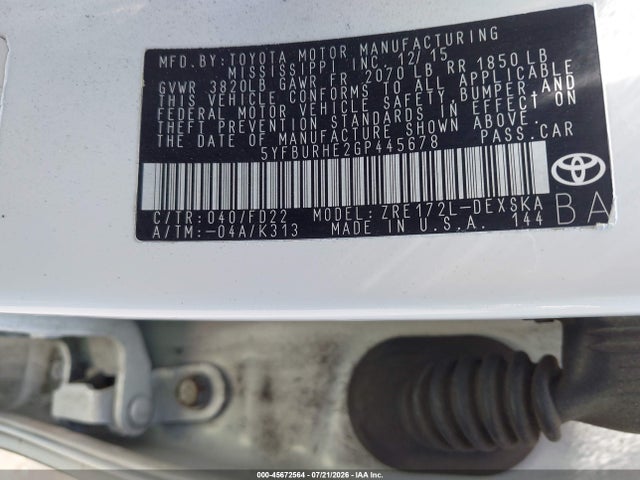 Toyota Corolla S Plus 2016 5YFBURHE2GP445678 Image 9