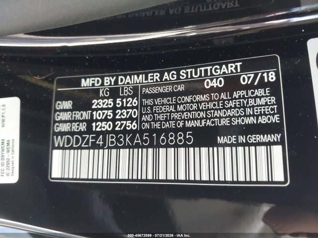 Aukcja sprzedaży 2019 Mercedes-benz E 300, vin: WDDZF4JB3KA516885, numer aukcji: 45672599