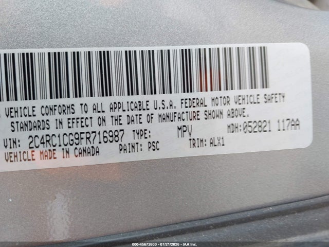 45672600 :رقم المزاد ، 2C4RC1CG9FR716987 vin ، 2015 Chrysler Town & Country Touring-l مزاد بيع