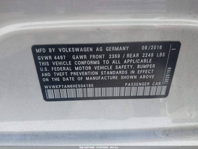 2017 Volkswagen Cc 2.0t Sport მანქანა იყიდება აუქციონზე, vin: WVWKP7AN6HE504185, აუქციონის ნომერი: 45672609