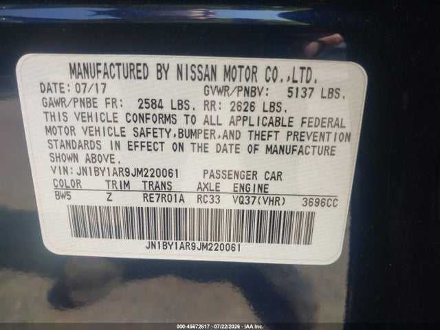 Aukcja sprzedaży 2018 Infiniti Q70 3.7x Luxe, vin: JN1BY1AR9JM220061, numer aukcji: 45672617