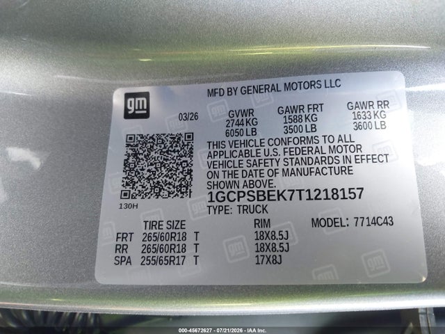 Продаж на аукціоні авто 2026 Chevrolet Colorado Wt, Rwd, vin: 1GCPSBEK7T1218157, номер лоту: 45672627