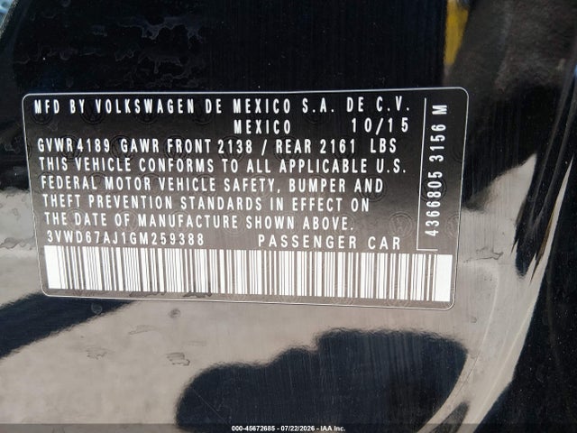 3VWD67AJ1GM259388 Volkswagen Jetta 1.4t Se