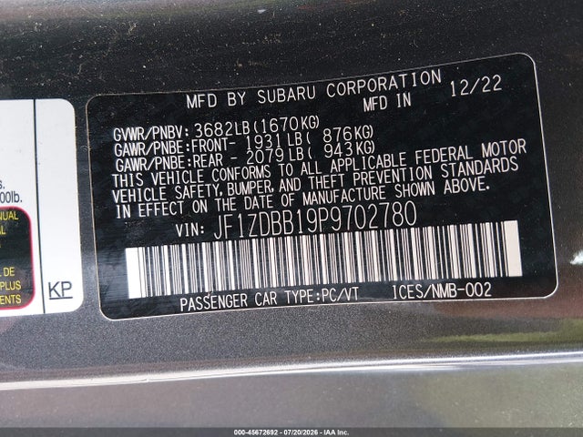Продаж на аукціоні авто 2023 Subaru Brz Premium, vin: JF1ZDBB19P9702780, номер лоту: 45672692