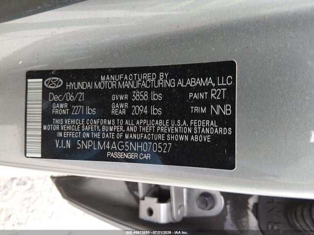 Aukcja sprzedaży 2022 Hyundai Elantra Sel, vin: 5NPLM4AG5NH070527, numer aukcji: 45672695