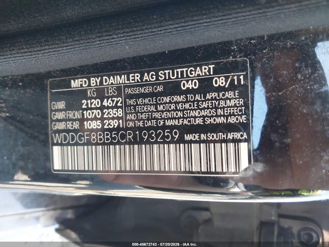 Aukcja sprzedaży 2012 Mercedes-benz C 300 Luxury 4matic/sport 4matic, vin: WDDGF8BB5CR193259, numer aukcji: 45672743
