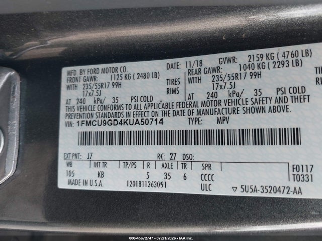 Ford ESCAPE SE 2019 1FMCU9GD4KUA50714 Image 9