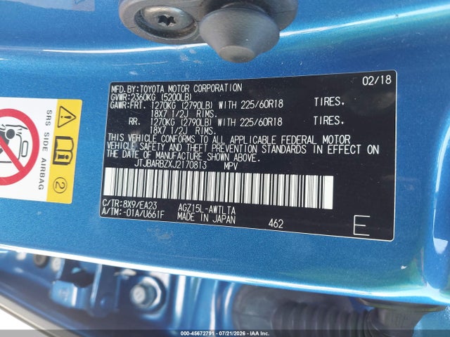 45672791 :رقم المزاد ، JTJBARBZXJ2170813 vin ، 2018 Lexus Nx 300 مزاد بيع