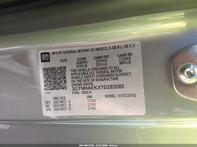 Продаж на аукціоні авто 2026 Gmc Sierra 1500 , Standard Bed, Pro, Rwd, vin: 3GTNHAEKXTG283585, номер лоту: 45672799