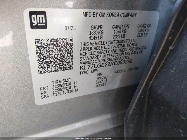 Продаж на аукціоні авто 2024 Chevrolet Trax Fwd 1rs, vin: KL77LGE22RC083268, номер лоту: 45672802