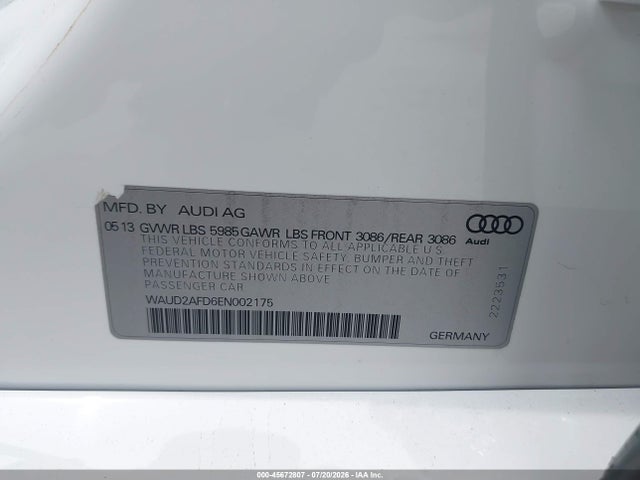 Aukcja sprzedaży 2014 Audi S8 4.0t, vin: WAUD2AFD6EN002175, numer aukcji: 45672807