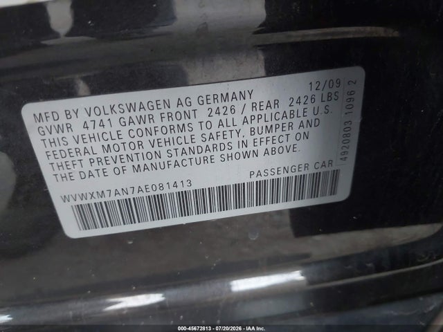 Aukcja sprzedaży 2010 Volkswagen Passat Komfort, vin: WVWXM7AN7AE081413, numer aukcji: 45672813