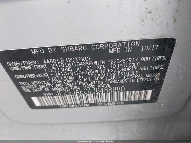 Aukcja sprzedaży 2018 Subaru Forester 2.5i Premium, vin: JF2SJAEC4JG488880, numer aukcji: 45672842