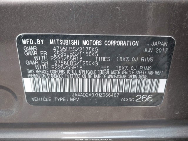 Продажа на аукционе авто 2017 Mitsubishi Outlander Es, vin: JA4AD2A3XHZ066487, номер лота: 45672852