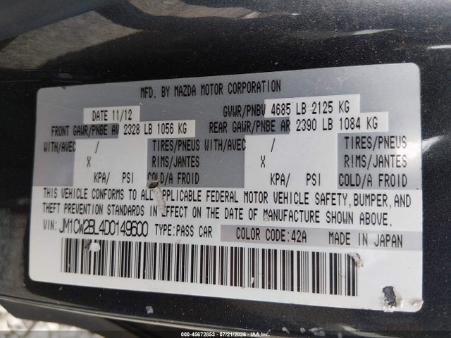 Aukcja sprzedaży 2013 Mazda Mazda5 Sport, vin: JM1CW2BL4D0149600, numer aukcji: 45672853