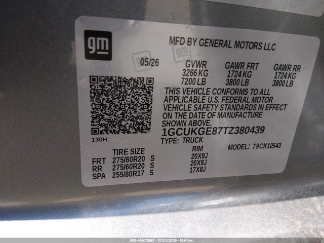 1GCUKGE87TZ380439 Chevrolet Silverado 1500 4wd Short Bed Ltz