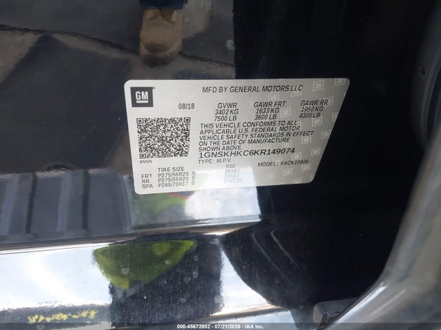 2019 Chevrolet Suburban Lt მანქანა იყიდება აუქციონზე, vin: 1GNSKHKC6KR149074, აუქციონის ნომერი: 45672882