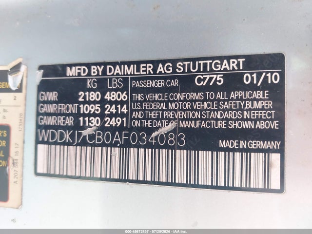 Продажа на аукционе авто 2010 Mercedes-benz E 550, vin: WDDKJ7CB0AF034083, номер лота: 45672897
