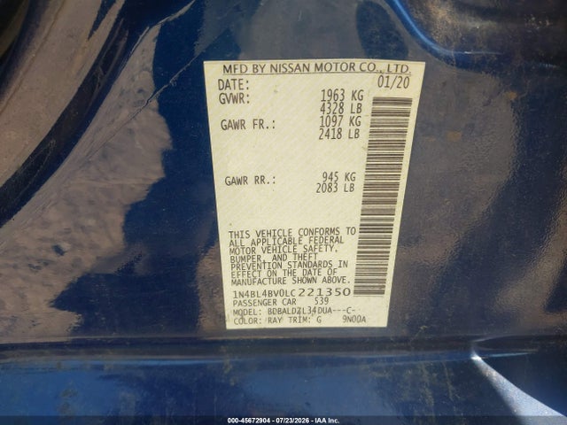 1N4BL4BV0LC221350 Nissan Altima S Fwd