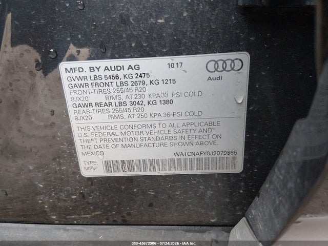 Aukcja sprzedaży 2018 Audi Q5 2.0t Premium, vin: WA1CNAFY0J2079865, numer aukcji: 45672906