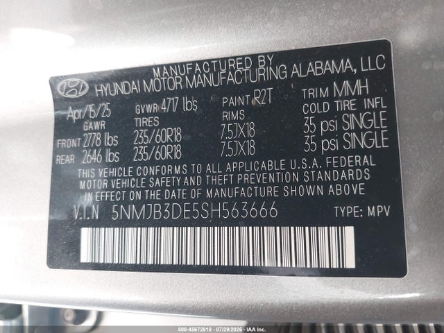 Hyundai TUCSON SEL 2025 5NMJB3DE5SH563666 Image 9