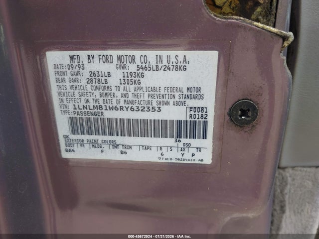 Продажа на аукционе авто 1994 Lincoln Town Car Executive, vin: 1LNLM81W6RY632353, номер лота: 45672924