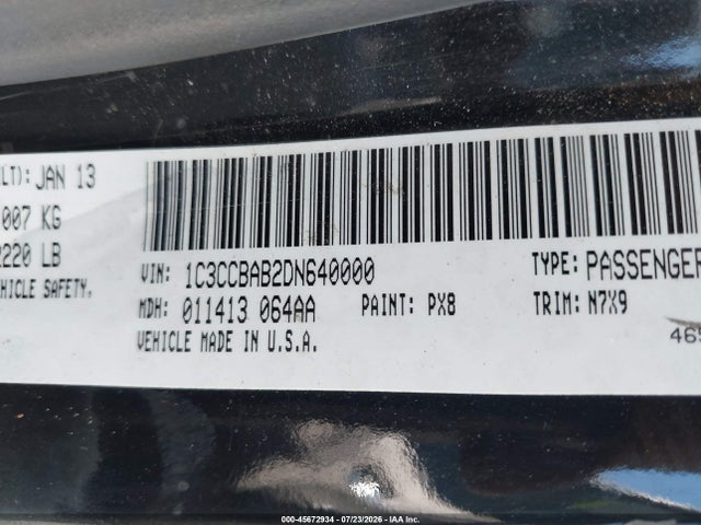 Продажа на аукционе авто 2013 Chrysler 200 Lx, vin: 1C3CCBAB2DN640000, номер лота: 45672934